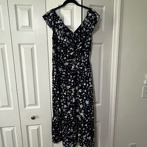 DKNY Tie Waist Blue Patterned Formal Dress, Size 10